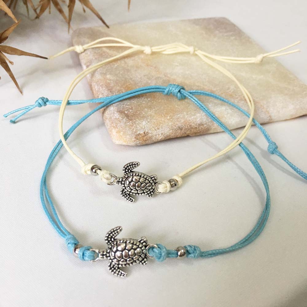Tobillera con colgante de tortuga y cuerda trenzada de moda para mujer