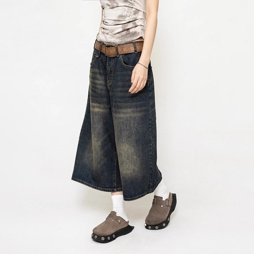 Pantalones vaqueros anchos, holgados y recortados, estilo retro americano para mujer