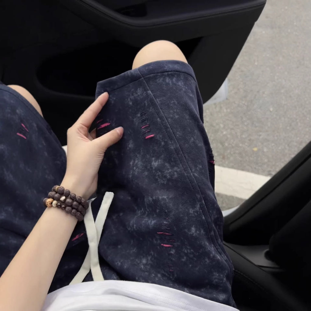 Retro Ripped Slant-Cut Shorts Men's Sweatpants