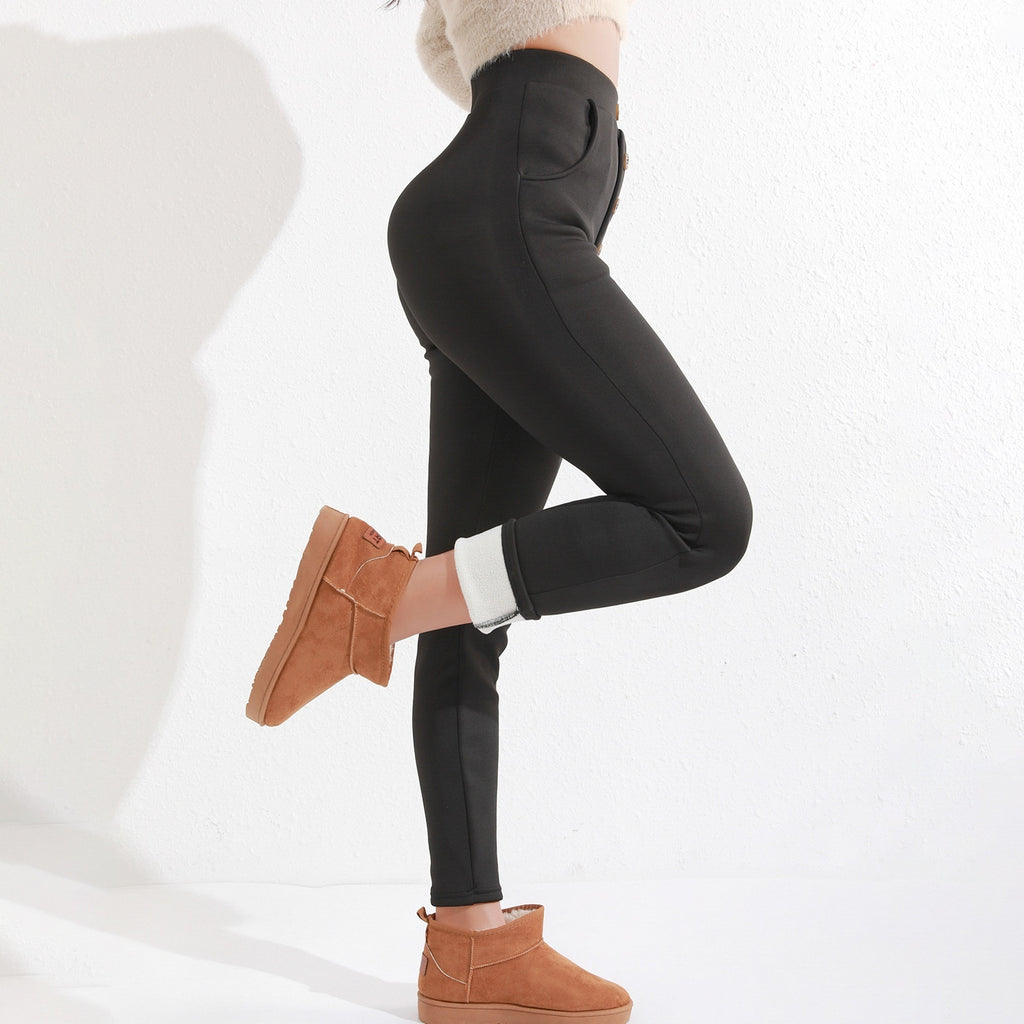 Leggings gruesos de cintura alta con botones para mujer