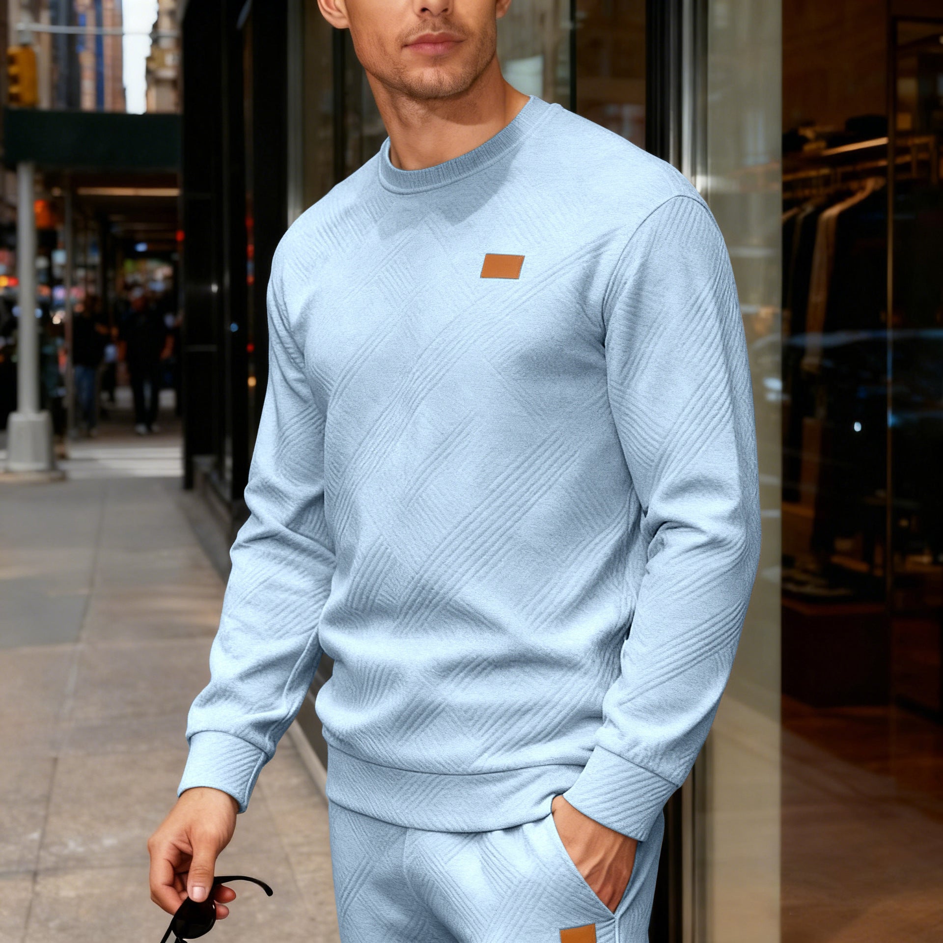 Simple Relaxed-fit Crew-neck Sweatshirt With A Textured Weave For Everyday Wear