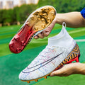 Zapatos de fútbol de caña alta con suela dorada para entrenamiento, para estudiantes de secundaria, de césped artificial, para hombre