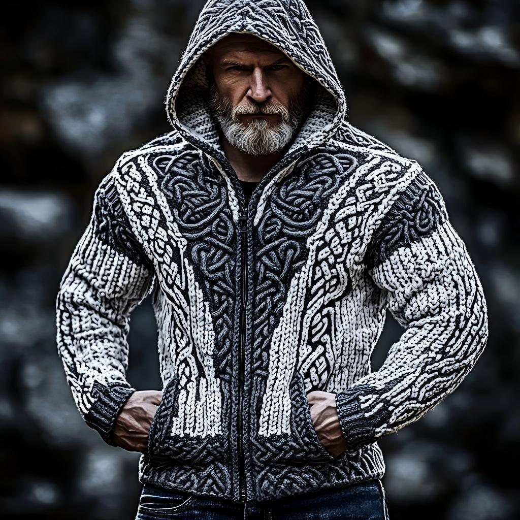 Sudadera con capucha informal estampada con dos bolsillos y cremallera para hombre