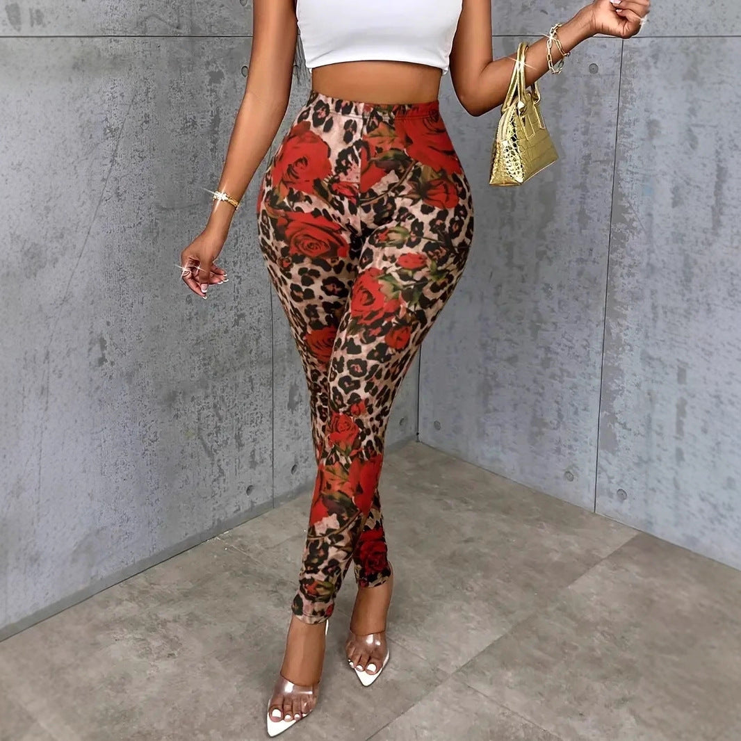 Leggings con cintura elástica y estampado floral para mujer
