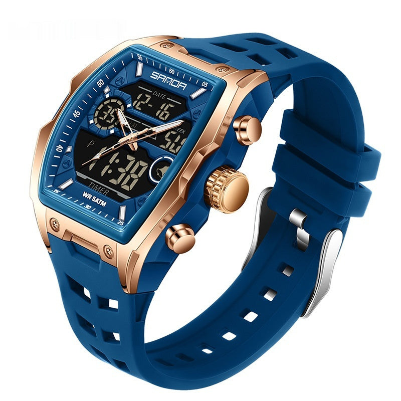 Reloj electrónico deportivo luminoso multifuncional con forma de barril