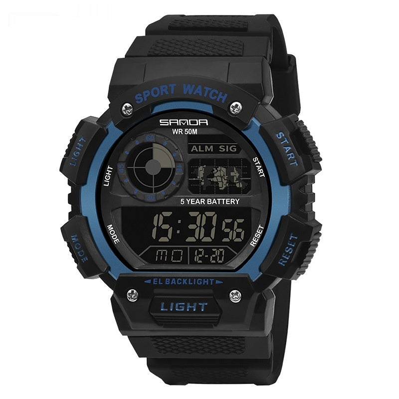 Reloj digital multifuncional, resistente al agua y luminoso de una sola pantalla para deportes.