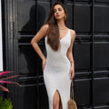 Womens Strappy Knitted Sheath Dress With Open Back