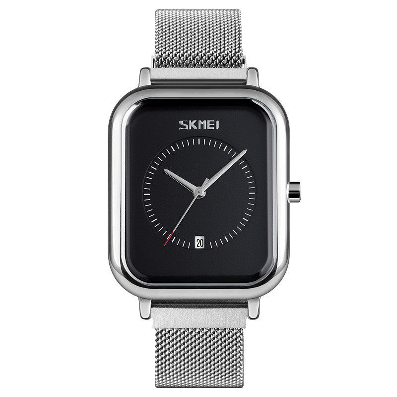 Reloj de cuarzo cuadrado de moda para hombre, con correa de malla, resistente al agua y calendario.
