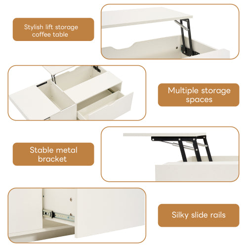 Mesa de centro elevable, mesa de centro con cajón, mesas de té de madera, mesas auxiliares para sofá, muebles de sala de estar, color blanco