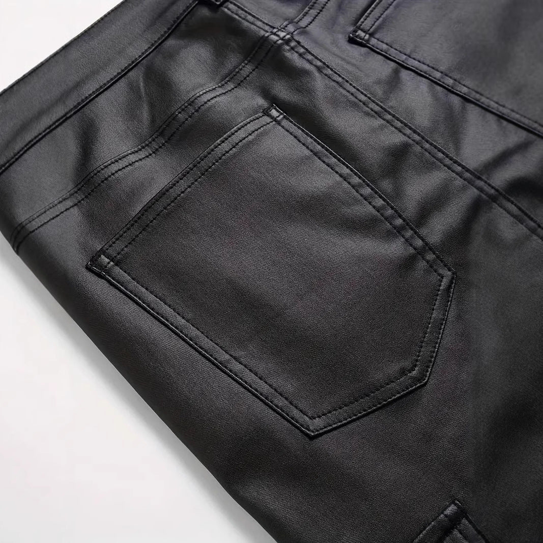 Pantalones de PU a prueba de viento para hombre, ideales para motocicletas y actividades al aire libre.
