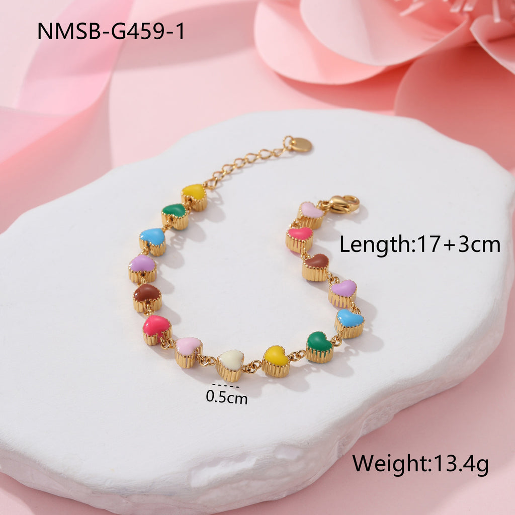 Collar de aceite colorido con forma de corazón de amor y pulsera de acero de titanio