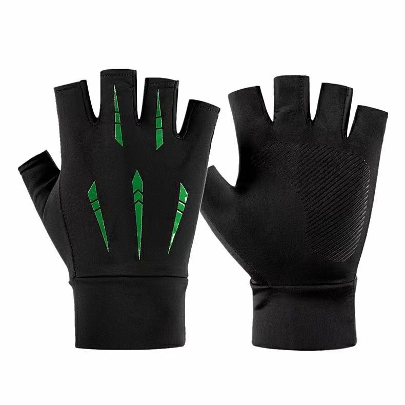 Guantes de medio dedo para deportes al aire libre de verano, hechos de seda de hielo con agarre antideslizante.
