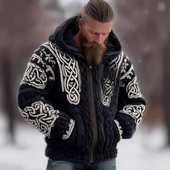Sudadera con capucha informal estampada con dos bolsillos y cremallera para hombre