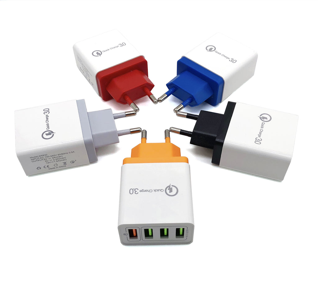 Cargador USB de carga rápida 3.0 para 4 teléfonos, adaptador para tableta, cargador de pared portátil, cargador rápido para móvil.