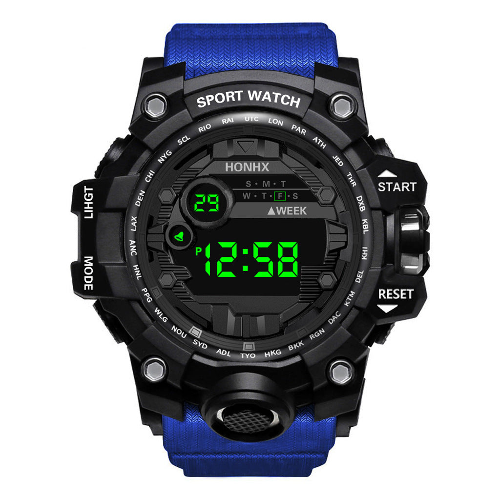 Reloj electrónico luminoso multifuncional deportivo impermeable para hombre