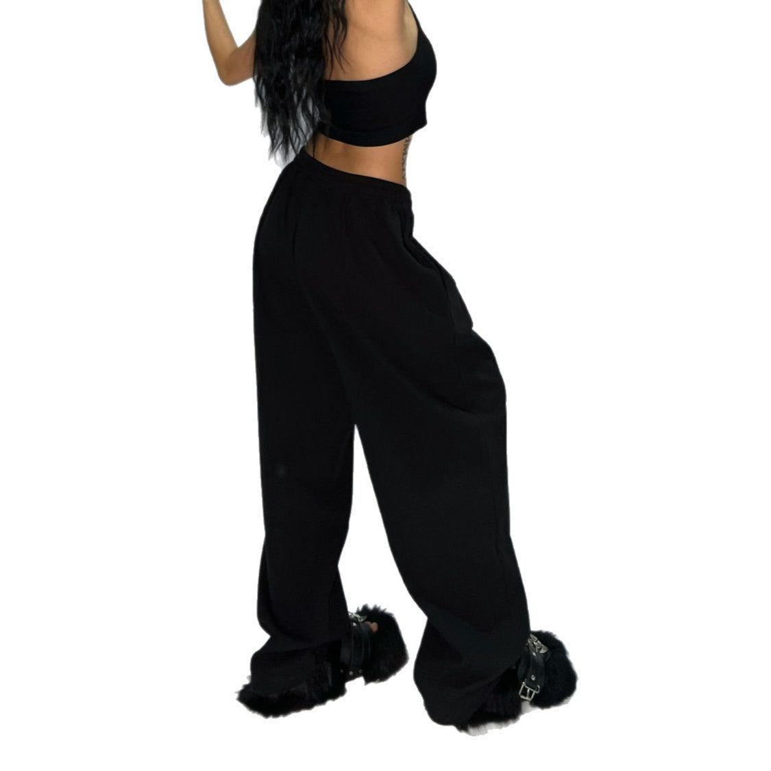 Pantalones deportivos holgados, versátiles y de color liso para mujer