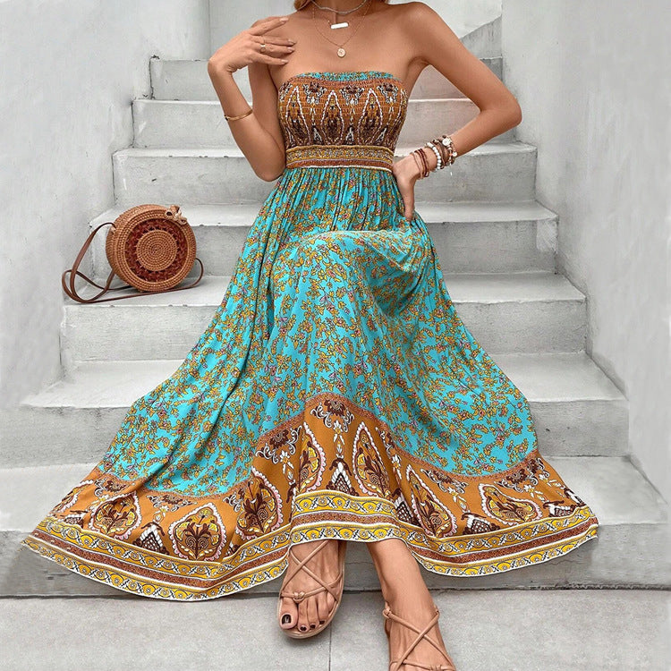 Vestido tubo sin espalda con estampado de estilo europeo y americano