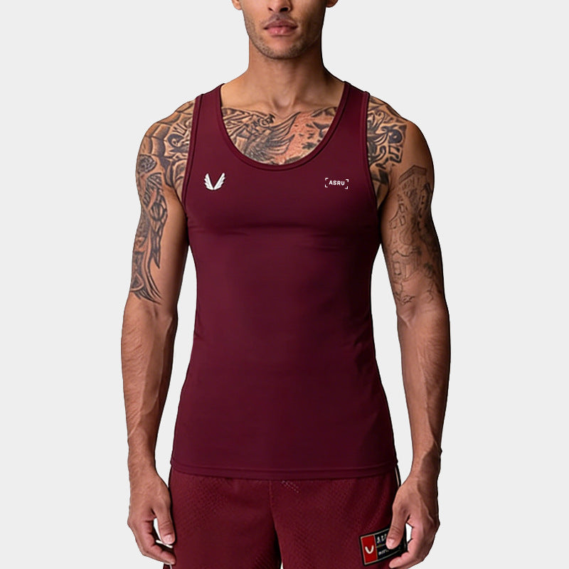 Camiseta deportiva de verano para hombre, estilo americano, de seda de leche, de secado rápido y muy elástica, sin mangas