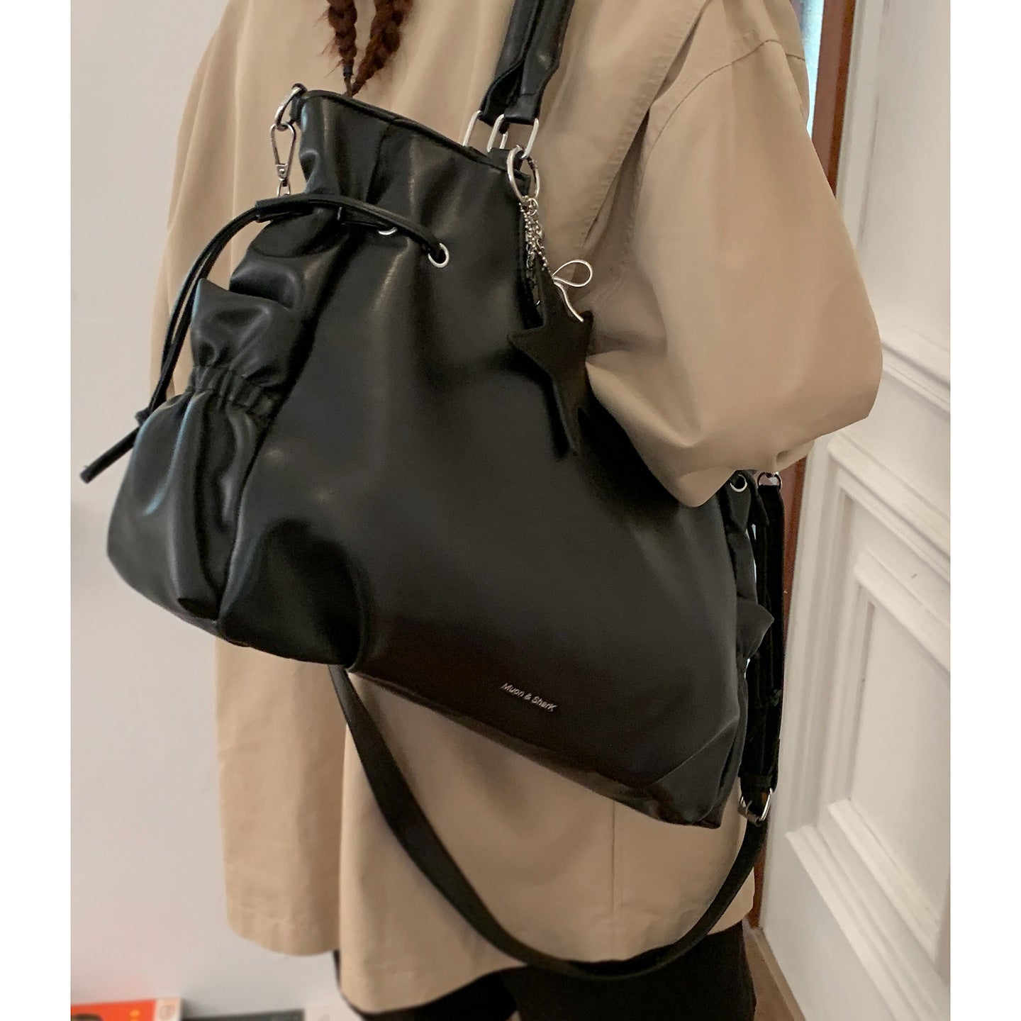 Bolso de mano estilo motero vintage de gran capacidad para mujer