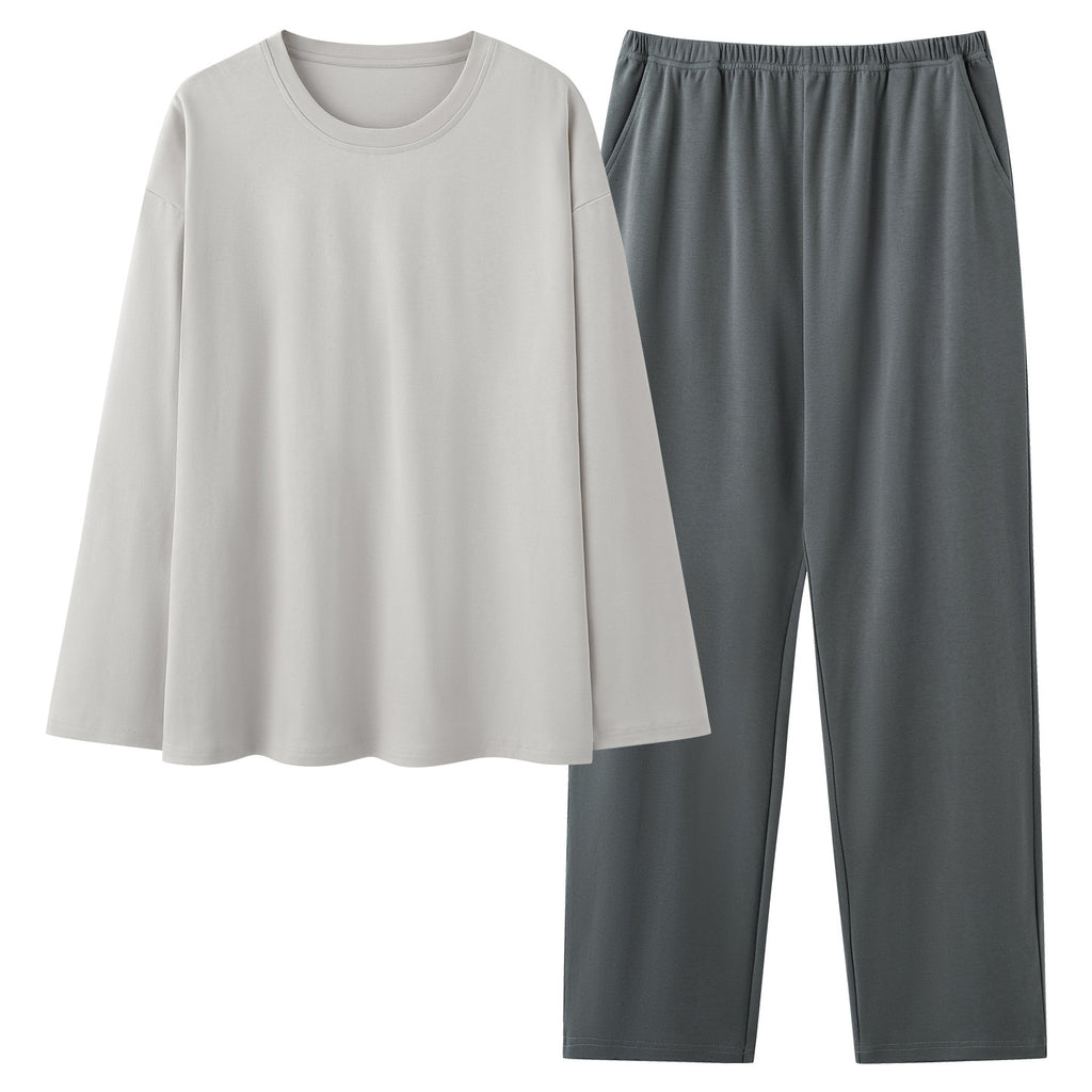 Conjunto de pijama para hombre de 100% algodón con camiseta de manga larga y pantalón largo.
