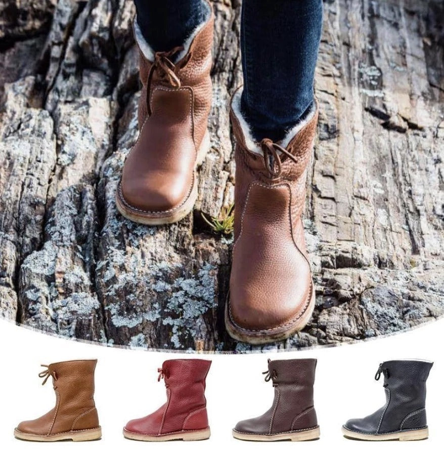 Botas de nieve para mujer, botas de invierno de piel de felpa con cordones para mujer