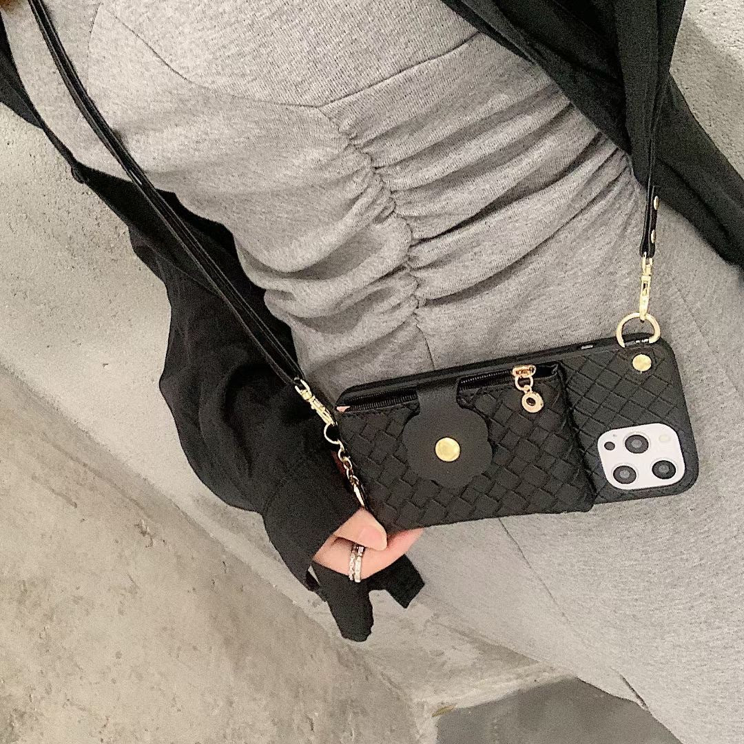 Monedero con funda para teléfono con cordón trenzado