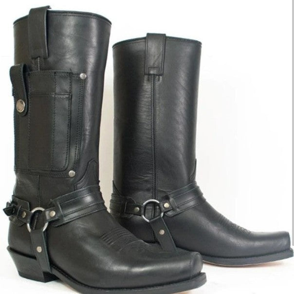 Botas de caballero bordadas de cuero con tacón alto para hombre
