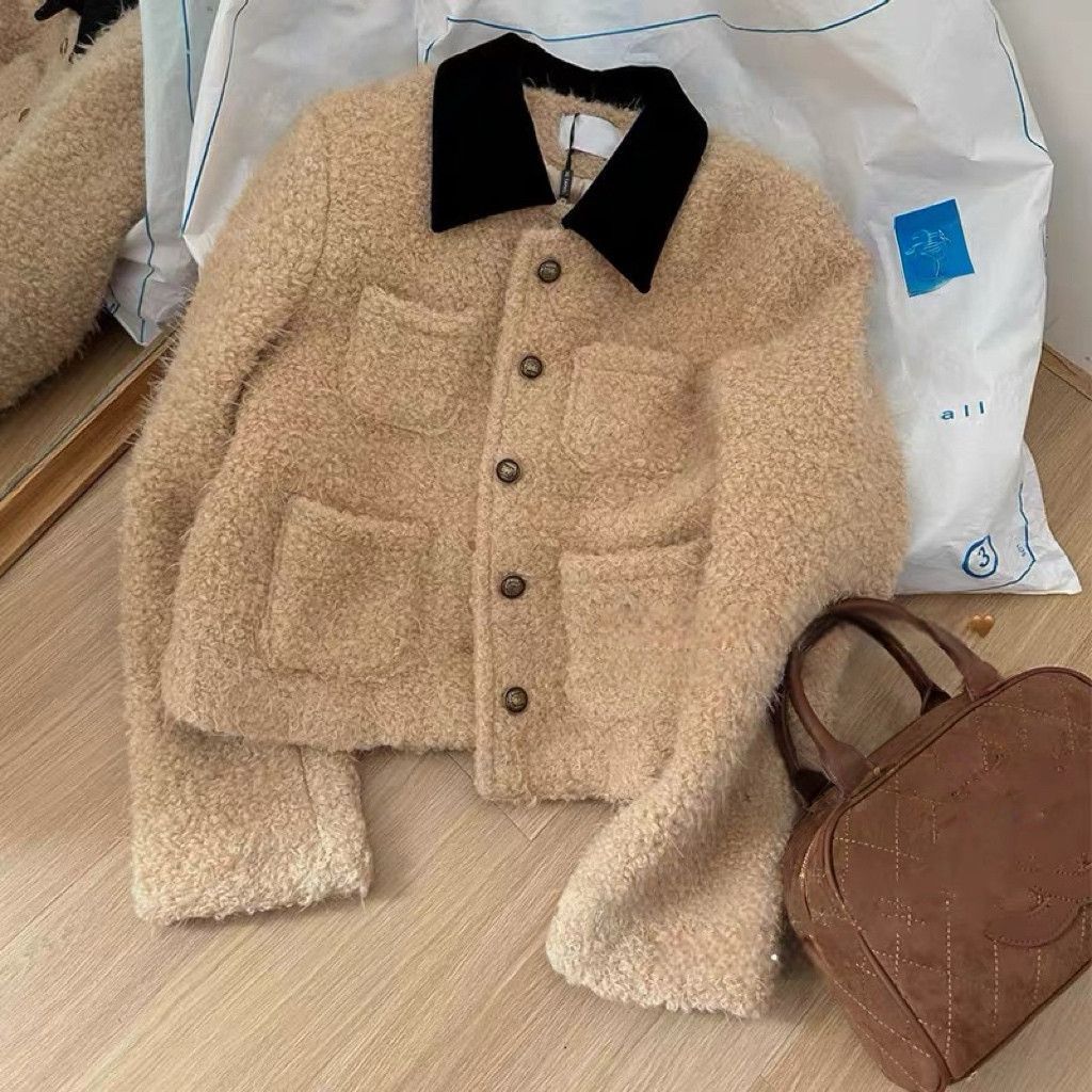 Chaqueta corta con solapa y bloques de color para mujer