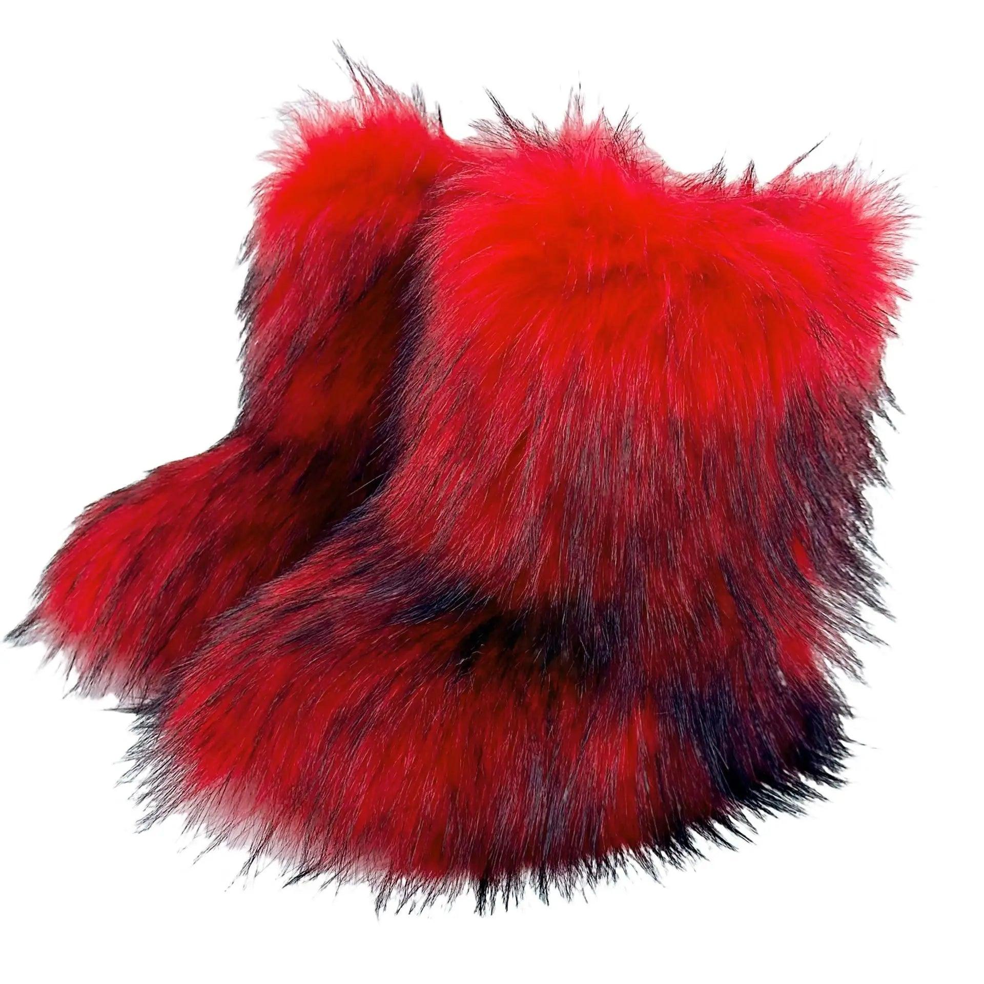 Botas de nieve de invierno con imitación de piel de mapache integrada para mujer, zapatos mullidos, botas de media caña para exteriores
