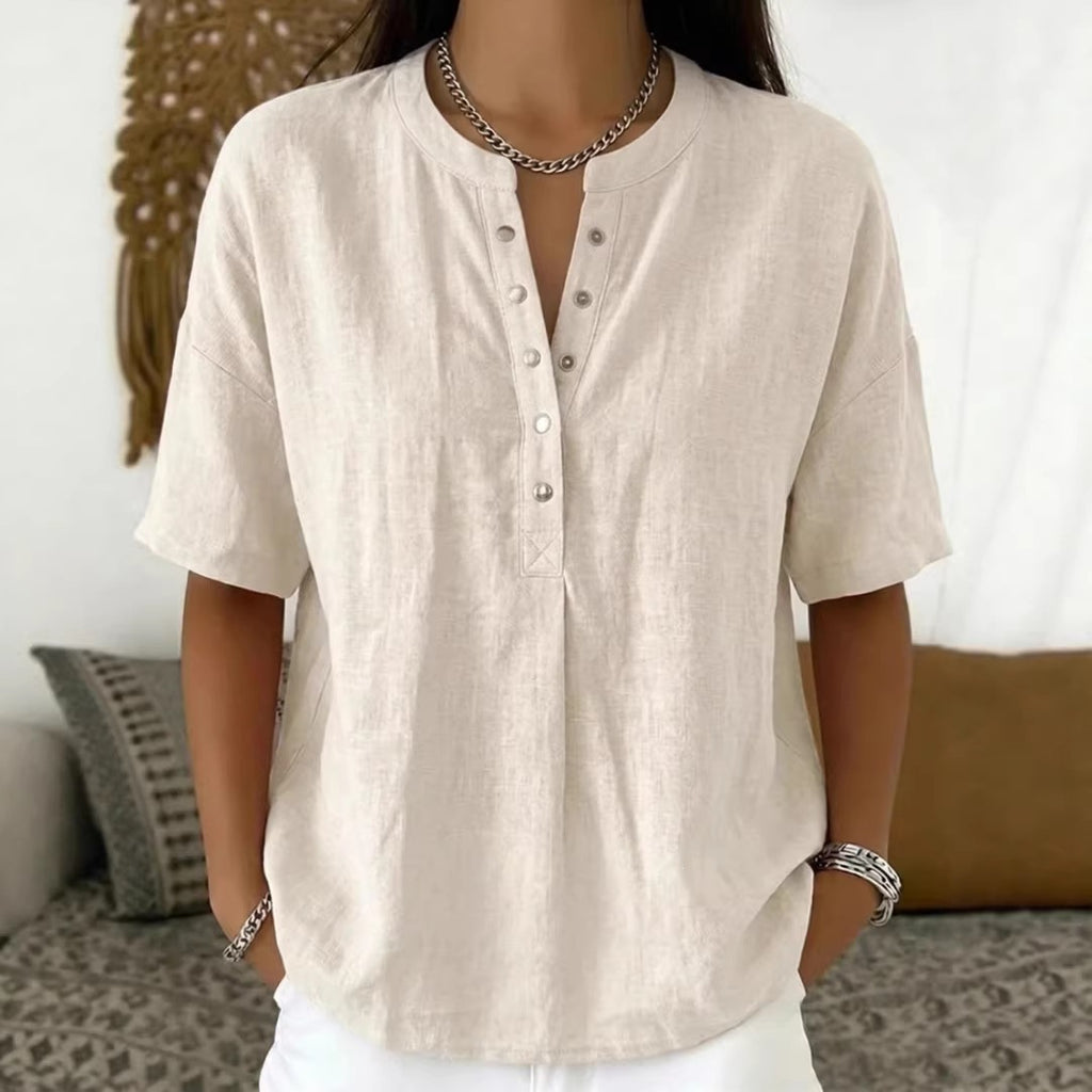 Solid Color Casual Pullover Short-Sleeve Shirt For Women