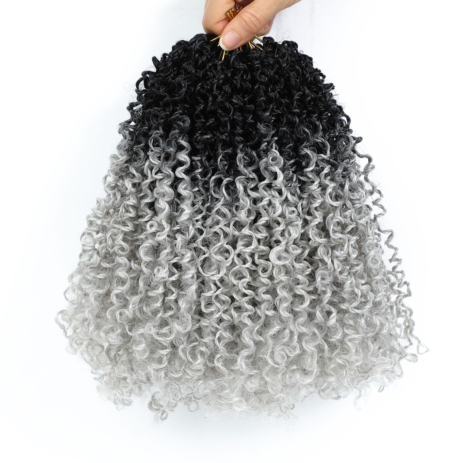 Peluca de fibra sintética de 20 cm, 24 mechones, rizos pequeños de crochet, estilo irregular.