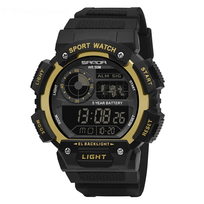 Reloj digital multifuncional, resistente al agua y luminoso de una sola pantalla para deportes.