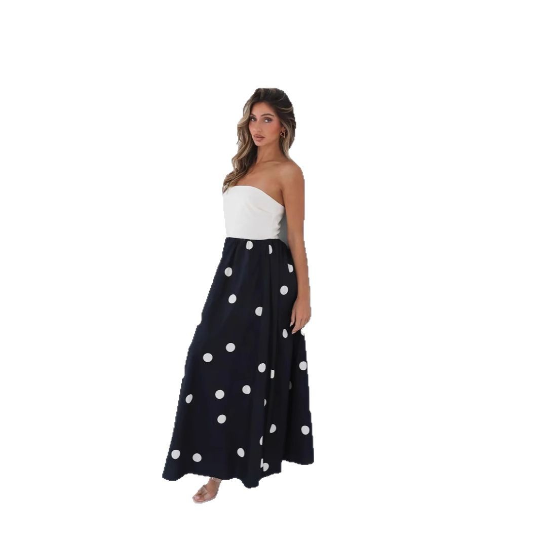 Polka-Dot Print Patchwork Sexy Wrap-Style A-Line Elegant Womens Dress