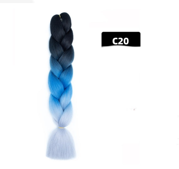 Peluca de seda africana de alta temperatura con fibra química y trenza grande en color degradado