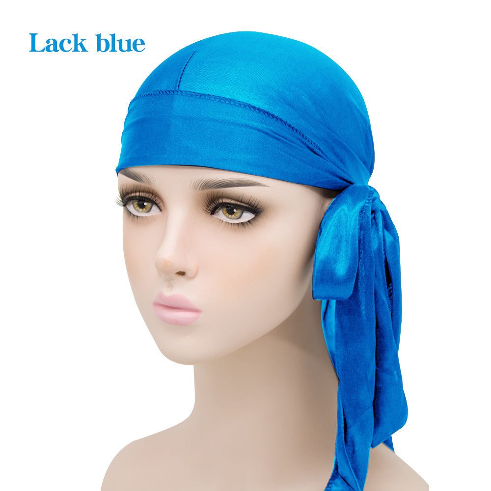 Gorro pirata elástico de cola larga de satén unisex y turbante hip hop para hombre y mujer, bandana elástica para disfraz y moda.