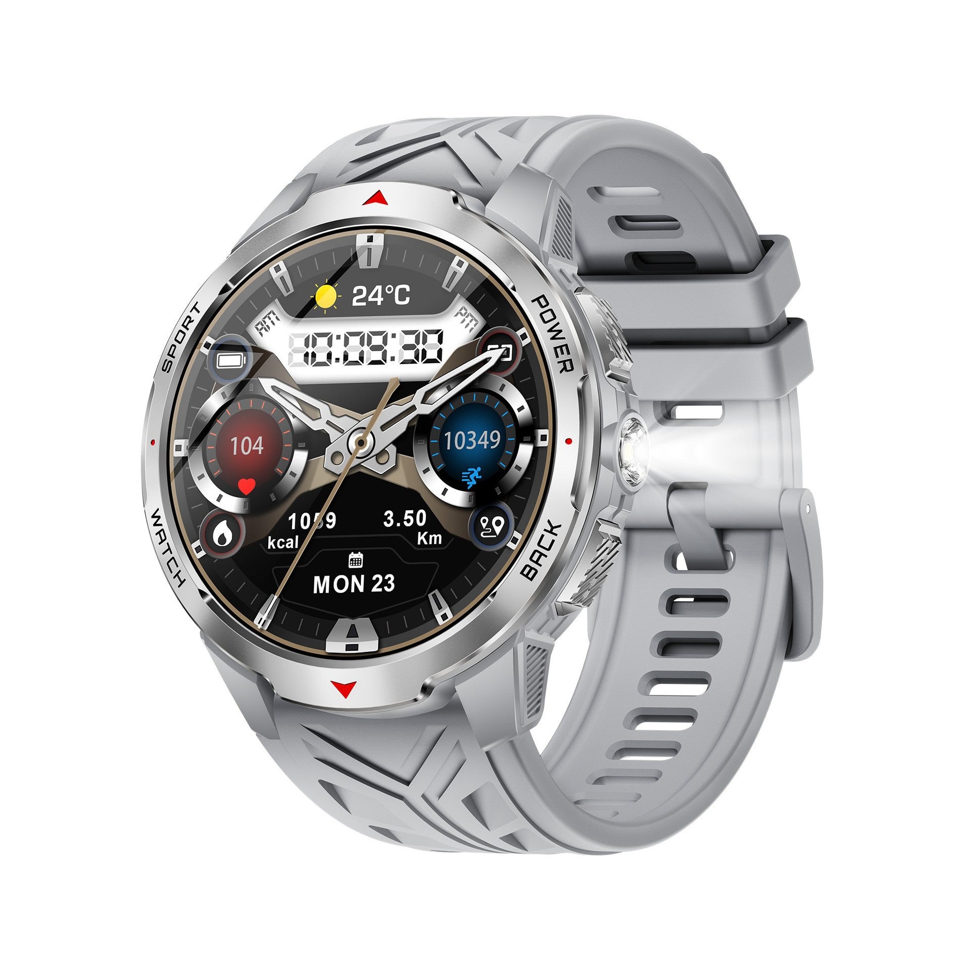 Reloj inteligente con Bluetooth, llamadas, linterna, frecuencia cardíaca, oxígeno en sangre, podómetro, para exteriores.