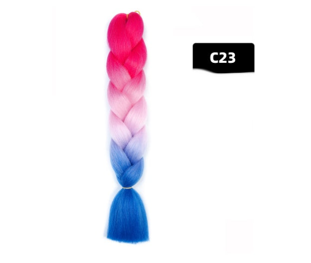 Peluca de seda africana de alta temperatura con fibra química y trenza grande en color degradado