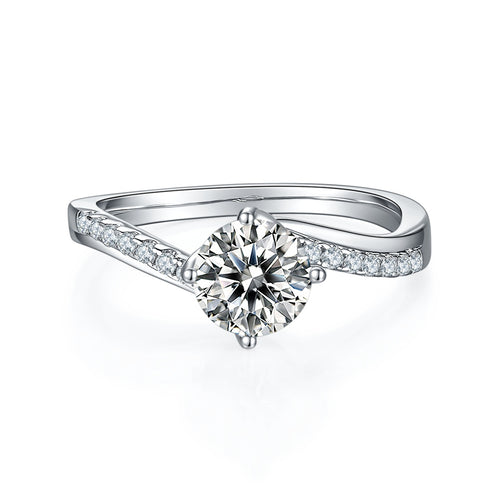 Anillo de plata de ley de 1 quilate, elegante y moderno, con moissanita de primera calidad y baño de platino en plata S925.