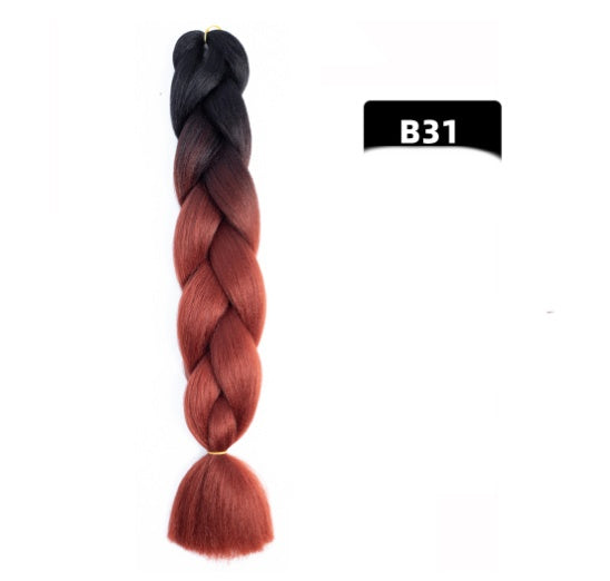 Peluca de seda africana de alta temperatura con fibra química y trenza grande en color degradado