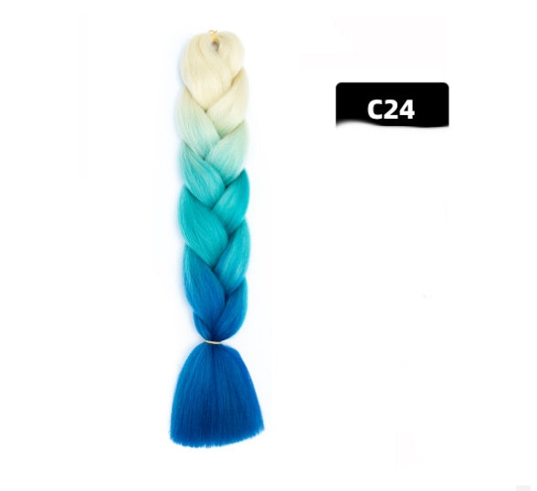 Peluca de seda africana de alta temperatura con fibra química y trenza grande en color degradado