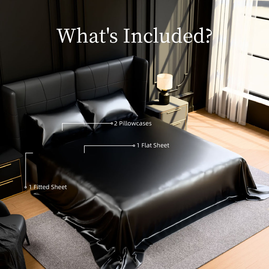Satin Bed Sheets, Full Size Sheets Set, 4 Pcs Silky Bedding Set With 15 Inches Deep Pocket For Mattress -Full, Black