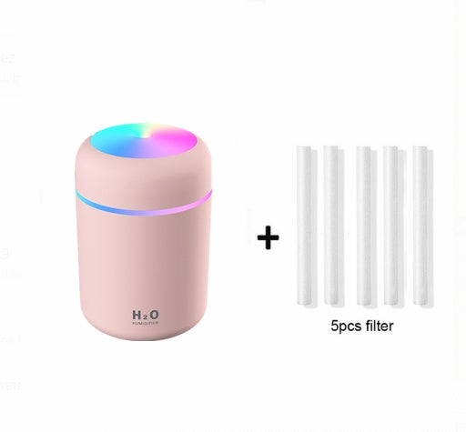 Humidificador de aire colorido con carga USB para coche y reposición de agua