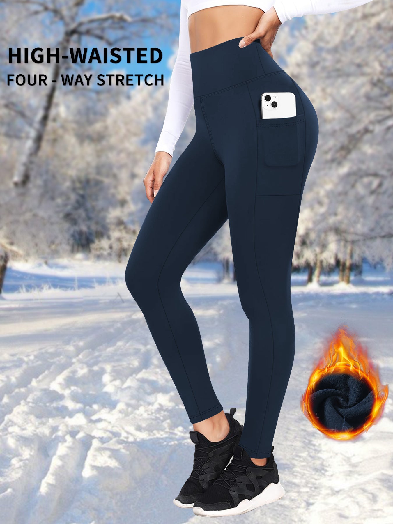 Pantalones de yoga de terciopelo con bolsillos cálidos para otoño e invierno