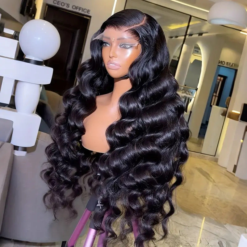 Peluca de encaje frontal para mujer, longitud media, ondas grandes, cabello largo y rizado