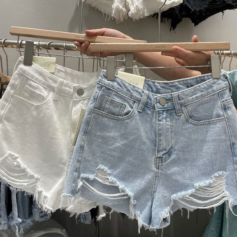 Shorts de mezclilla con bordes sin rematar para mujer, populares en Instagram