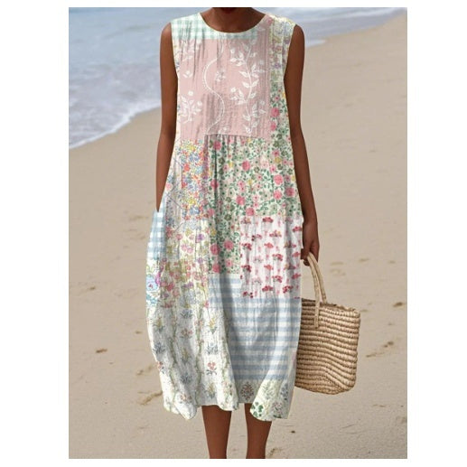 Vestido de mujer con cintura elástica y estampado de moda