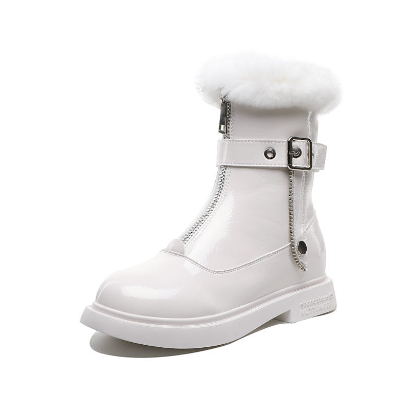 Botas de nieve de piel de conejo brillante