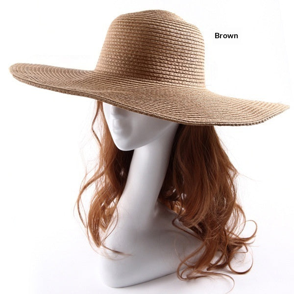 Large-brimmed Round-top Straw Hat For Summer Solid Color DIY-friendly