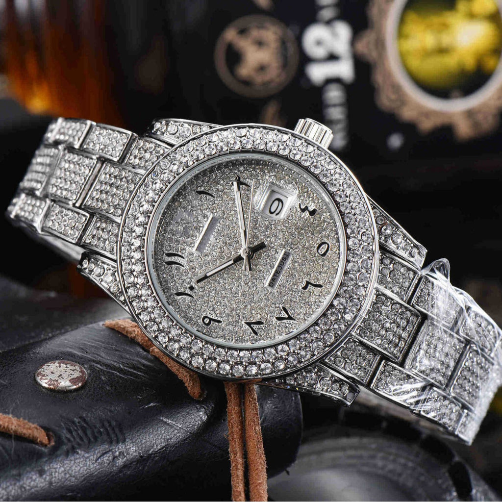 Reloj de cuarzo de acero inoxidable con diamantes para hombre
