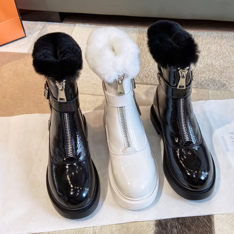 Botas de nieve de piel de conejo brillante